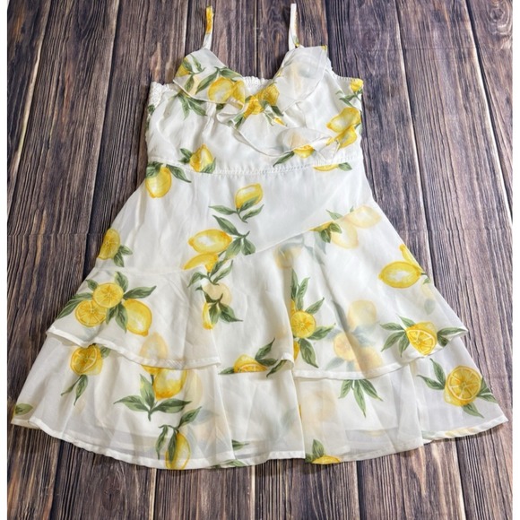 Japna Dresses & Skirts - Japna Dress Womens M Petite Yellow Lemon Print Sleeveless Tiered Mini Boho